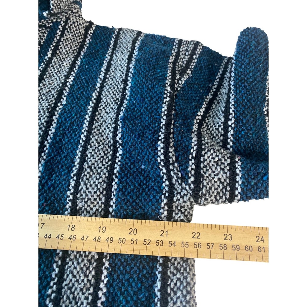 Franks Textiles Baja Hoodie Mens Large Blue Grey Striped Pullover Made in Mexico - Picture 4 of 8